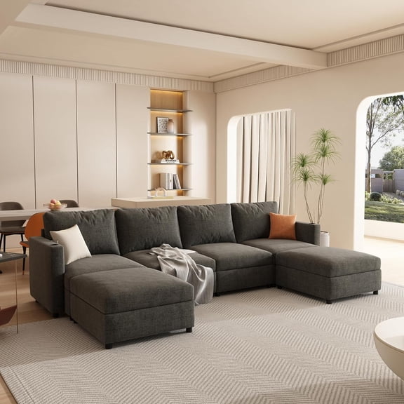 Tabaray Sectional Couches for Living Room, Reversible Modular Sectional Sofa L-Shape Couch with Storage, U-Shape Sofa Bed, 123.6'' Sectional Sofa with Storage Ottoman, Gray