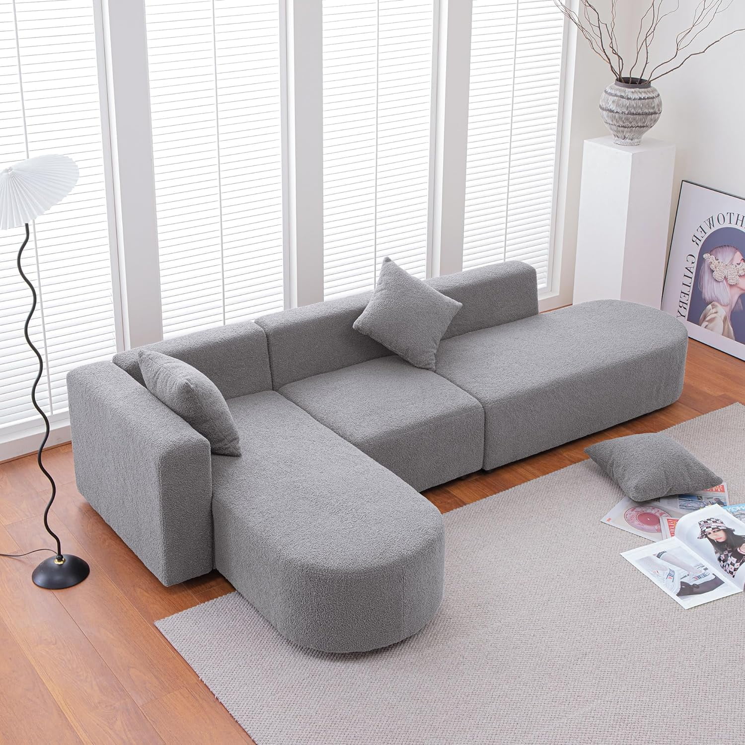 Tabaray Sectional Sofa Couch 110.2 L Modern Moudel L Shape Curved Sofa Soft Boucle Upholstered Corner Couch with Sturdy Wood Frame for Living Room