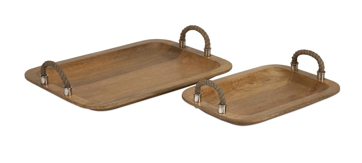 Tabari Natural Mango Wood Trays with Jute Handles - Set of 2