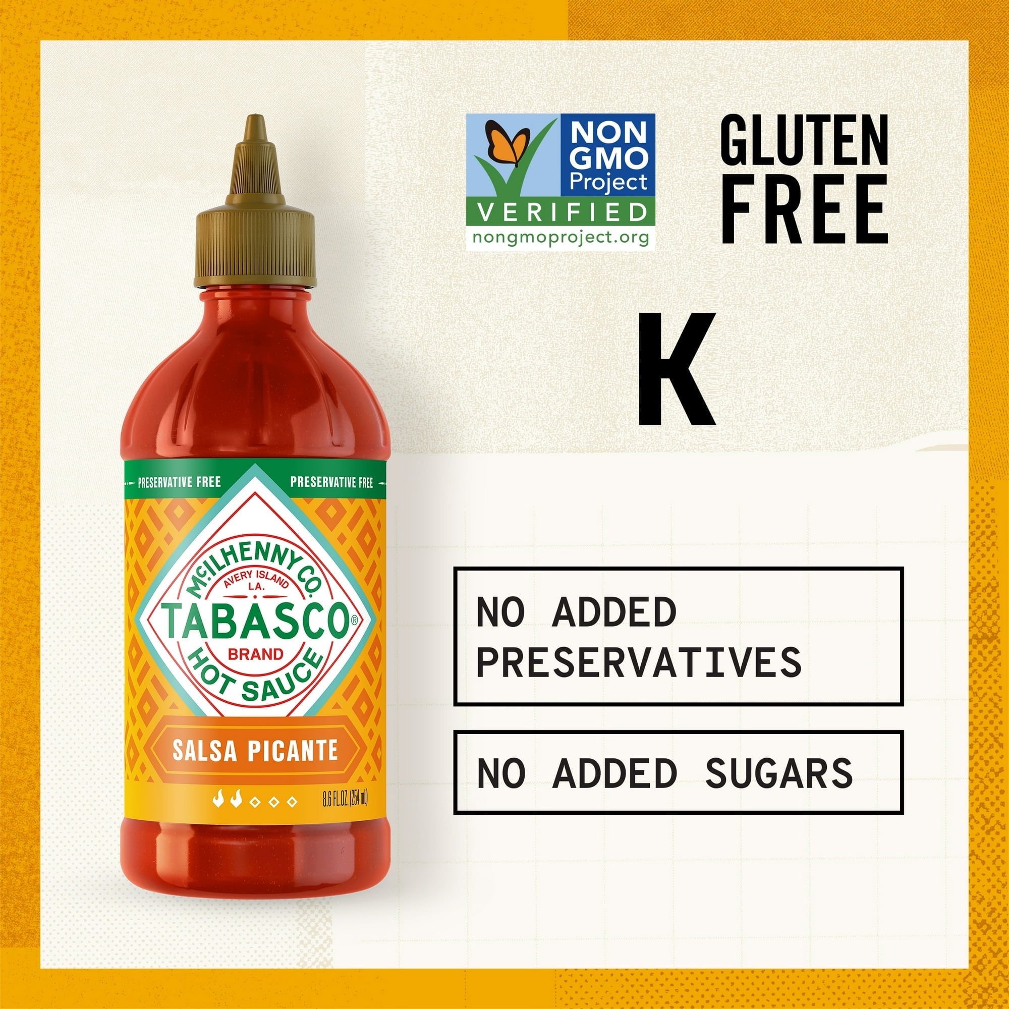 Tabasco Salsa Picante, Hot Sauce, 8.6 fl oz Regular Plastic Bottle, Gluten Free