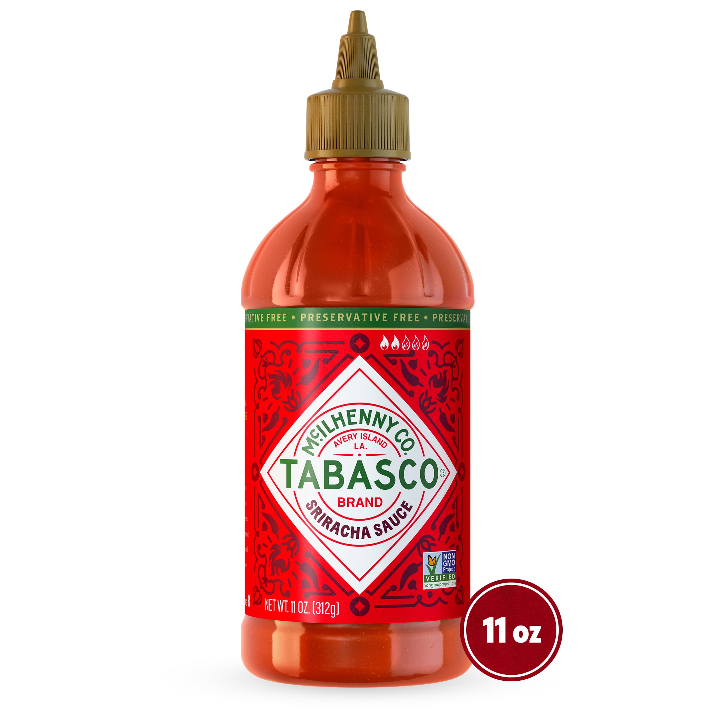 Tabasco Sriracha Sauce, 11 oz Regular Squeezable Plastic Bottle, Gluten Free