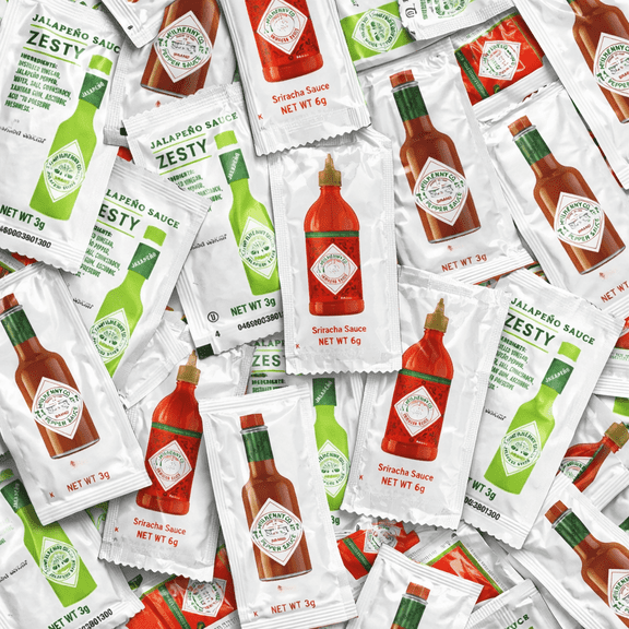 Tabasco Variety Pack  30 Total Packets (10 Original 3g, 10 Jalapeo Green 3g, 10 Sriracha 6g)  Individual Hot Sauce Portion Packets for Travel, Restaurant & Food Service