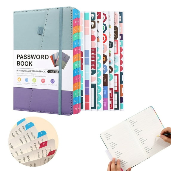 Tabbable Password Keeper Book, Alphabetized Logbook, Blue And Purple, Password Notebook For Seniors, Alphabetical Tabs, 115 Pages, Secure, Meiiso