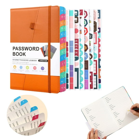 Tabbable Password Keeper Book, Alphabetized Logbook, Brown And Orange, Password Notebook For Seniors, Alphabetical Tabs, 115 Pages, Secure, Meiiso