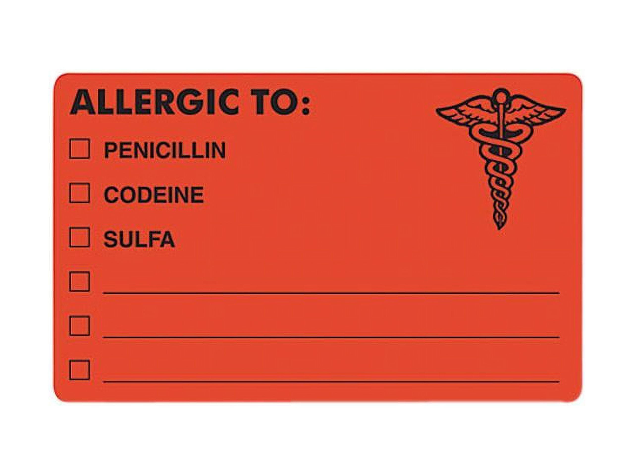 Tabbies 00488 Drug Allergy Medical Warning Labels, 21/2 x 4, Orange