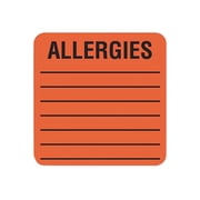 Tabbies 40560 Medical Labels for Allergies, 2 x 2, Orange, 500/Roll