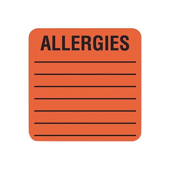 Tabbies 40560 Medical Labels for Allergies, 2 x 2, Orange, 500/Roll