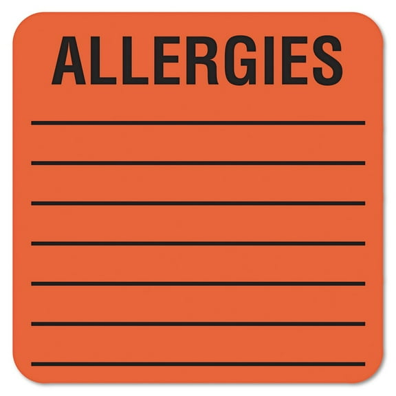 Tabbies 40560 2 in. x 2 in. "ALLERGIES" Allergy Warning Labels - Fluorescent Red (1-Roll)