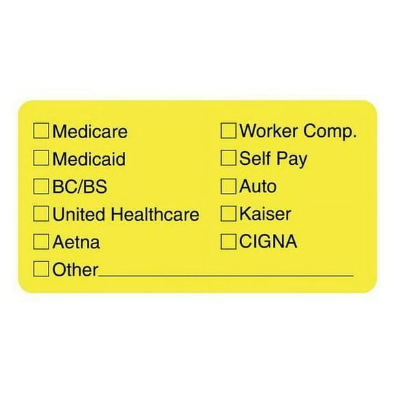Tabbies Medical Office Insurance Check Labels - 1 3/4" x 3 1/4" Length - Yellow - 250 / Roll | Bundle of 2 Rolls