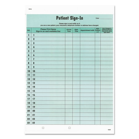 Tabbies Patient Sign-In Label Forms 8 1/2 x 11 5/8 125 Sheets/Pack Green 14532