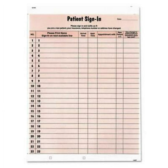 Tabbies Patient Sign-In Label Forms, Two-Part Carbon, 8.5 x 11.63, Salmon Sheets, 125 Forms Total (14530)