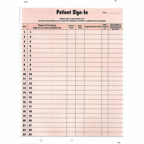 Tabbies, TAB14530, Patient Sign-In Label Forms, 125 / Pack, Salmon