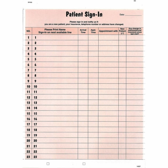 Tabbies, TAB14530, Patient Sign-In Label Forms, 125 / Pack, Salmon