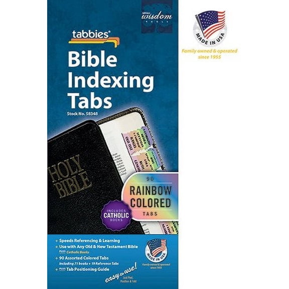 Tabbies Rainbow Catholic Bible Indexing Tabs, Old & New Testaments + Catholic Books, 90 Multi-Colored Tabs Inc. 71 Books & 19 Reference Tabs (58348)