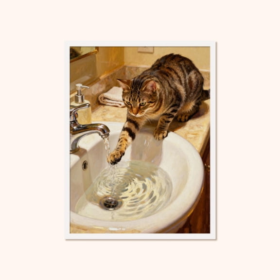 Tabby Bathroom Wall Art, Powder Room Decor, Unframed Canvas Size 12x18