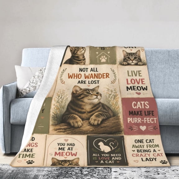 Tabby Cat Blanket Gift Throw Blanket Cute Paw Print Gift for Cat Lovers Women Pet Home Decor 50x40