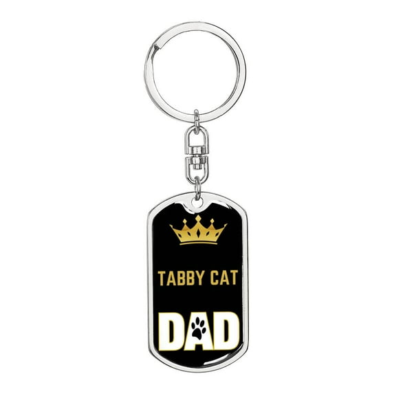 Tabby Cat Cat Dad King Keychain Stainless Steel or 18k Gold