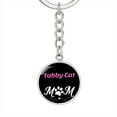 thumbnail image 1 of Tabby Cat Cat Mom Keychain Stainless Steel or 18k Gold Circle Pendant, 1 of 16