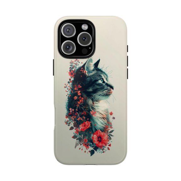 Tabby Cat Floral iPhone Case Hibiscus Vine Botanical with iPhone 17 to 11 Pro Max