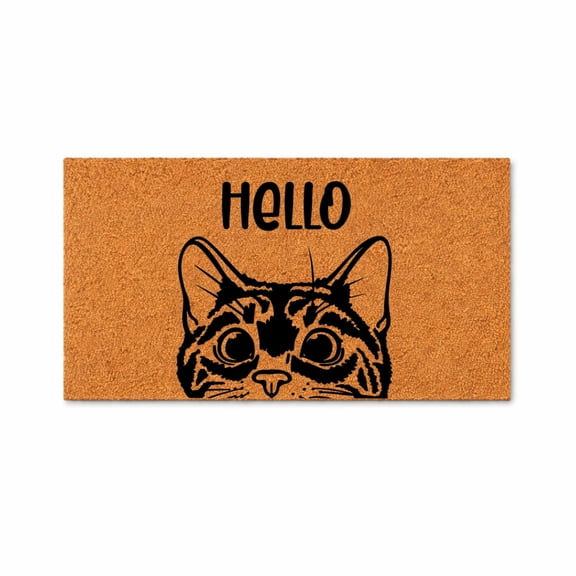 Tabby Cat Hello | Bengal Cat Peeking Doormat | Welcome Mat | Funny Door Mat | Funny Gift | Home Doormat | Housewarming | Closing Gift