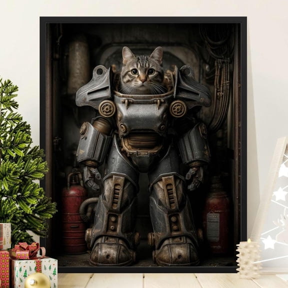 Tabby Cat In Power Armor Sci-Fi Pet Art Quirky Animal Poster Wall Art Print