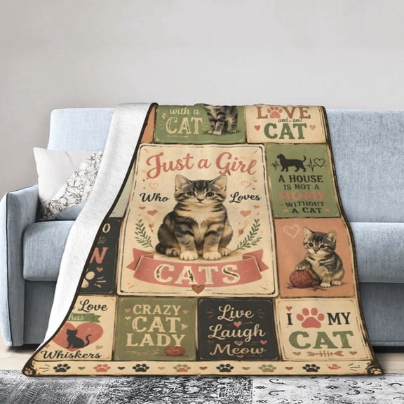 Tabby Cat Kitten Blanket Gift Throw Blanket Vintage Pet Gift for Women Cat Lovers Home Decor 50x40