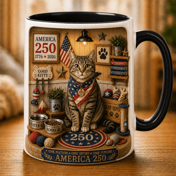 Tabby Cat Mug 3D Effect America 250 Patriotic Gift for Cat Lovers