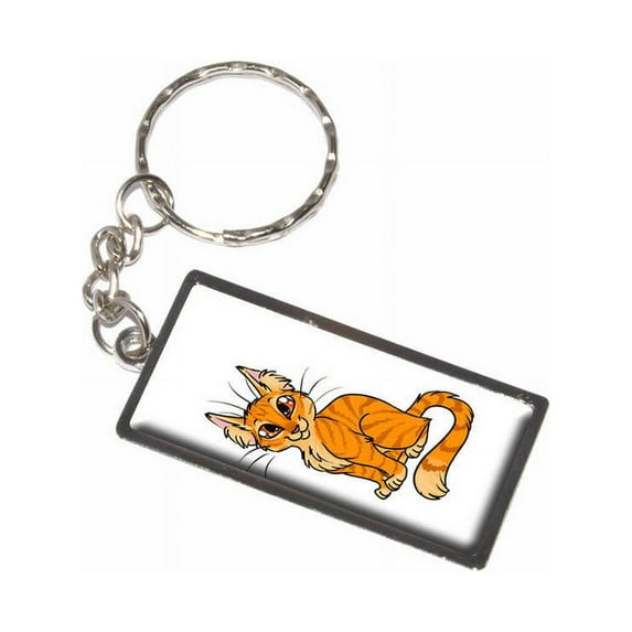 Tabby Cat Orange On White Pet Keychain Key Chain Ring