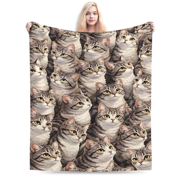 Tabby Cat Pattern Throw Blanket, Animal Art Design, Soft Warm Fleece Blanket for Sofa, Bed, Living Room Home Decor 50x40