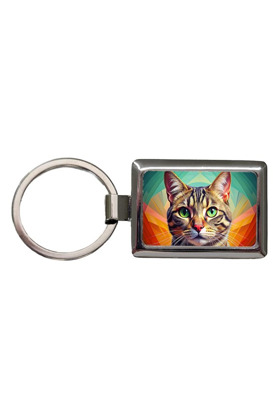 Tabby Cat Pop Art Metal Rectangle Keychain