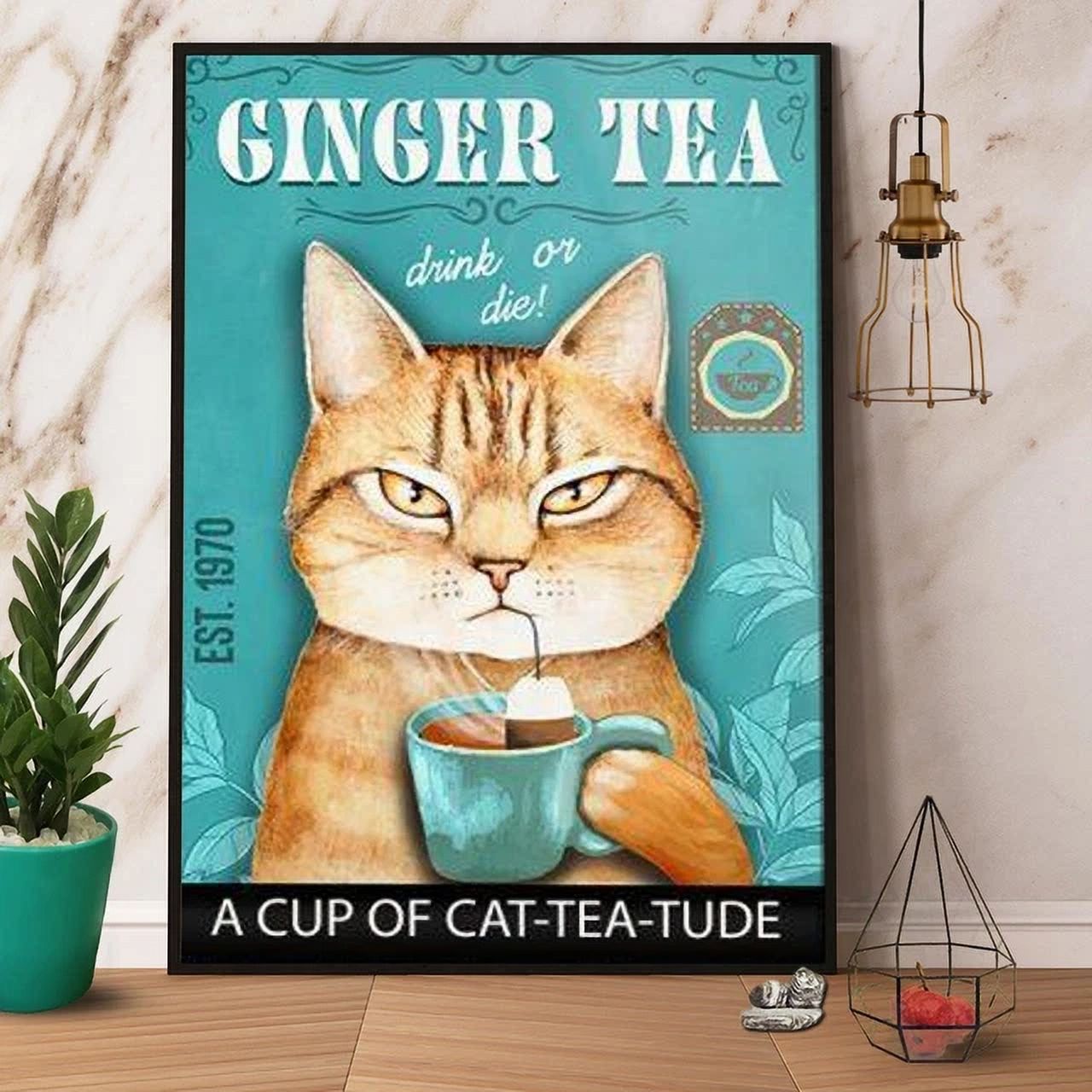 Tabby Cat Tea Drink Or Die Ginger Tea Cup Of Cat Tea Serious Face ...