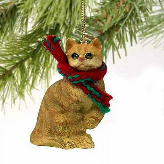 Tabby Cat Tiny Miniature One Christmas Ornament Red Shorthaired - DELIGHTFUL!
