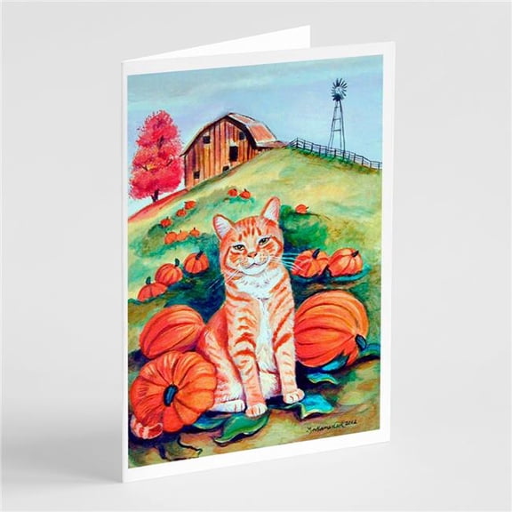Tabby Cat in Pumpins Greeting Cards & Envelopes - Pack of 8
