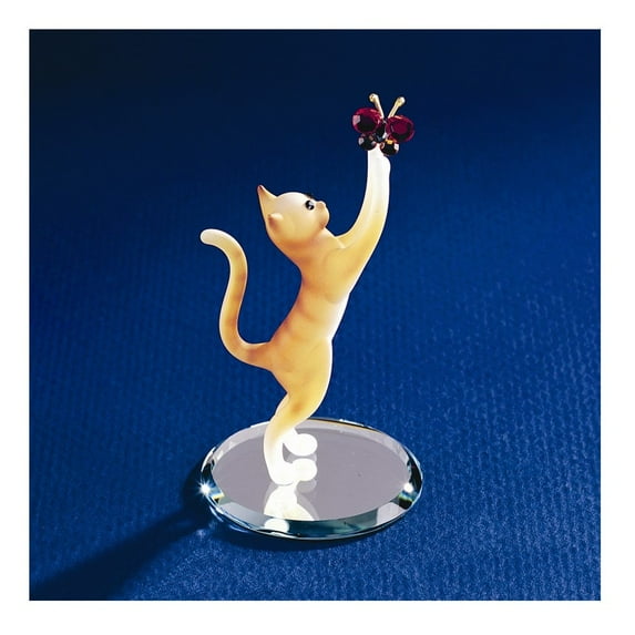 Tabby Cat with Butterfly Glass Figurine