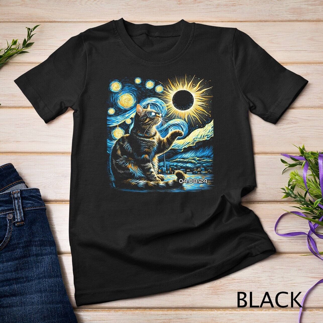 Tabby Cats Howling At Solar Eclipse April 8th 2024 Gift Idea Unisex T