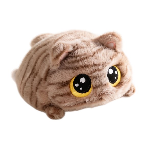 Tabby Chubby Cat Plush Pillow, Ultra Soft Stuffed Kitten Cushion with Big Yellow Eyes, Cute Brown Striped Round Fat Cat Plushie for Adults, Kawaii Bedroom Sofa Decor Gift