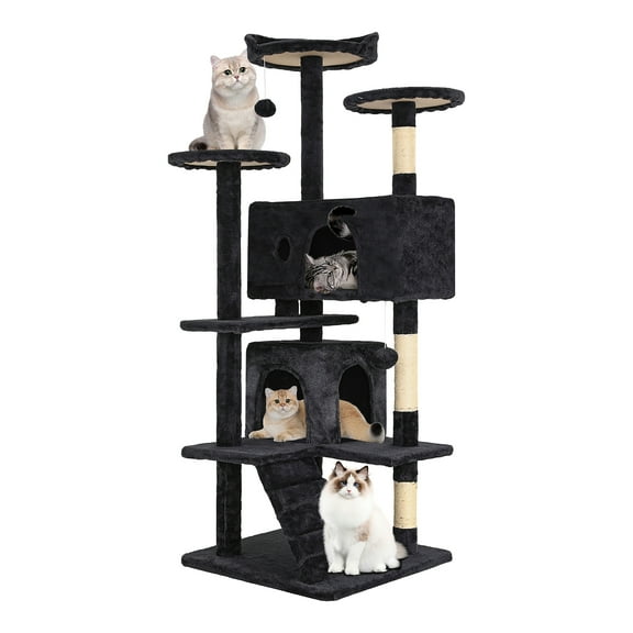 Tabby Indoor Upholstered Faux-Fur Wood Dark Gray Cat Condo Tree Tower for Pet Room