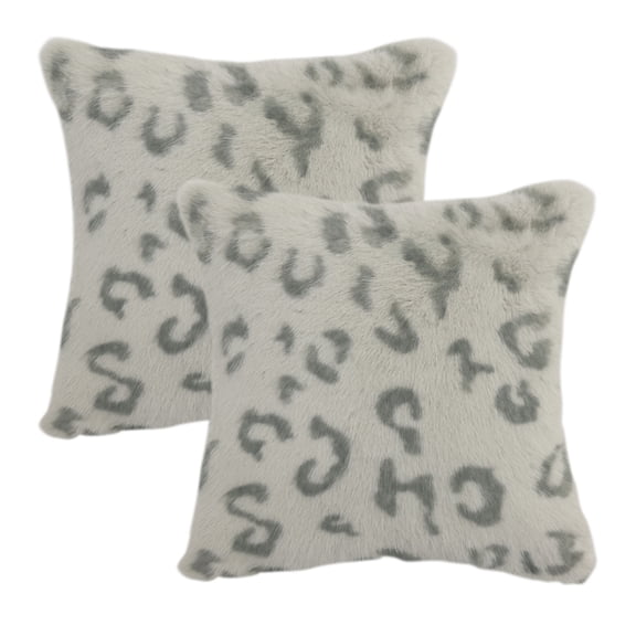 Tabby Plush 20" Square Faux-Fur Pillow - Set of 2 - Gray Fog