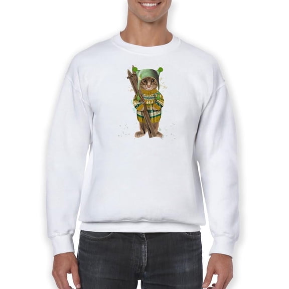 Tabby Ski Cat Sweatshirt Men -Fab Funky Designs, Male 5X-Large