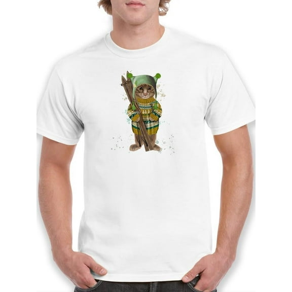 Tabby Ski Cat T-Shirt Men -Fab Funky Designs, Male 3X-Large