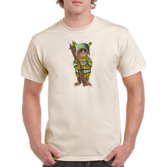 Tabby Ski Cat T-Shirt Men -Fab Funky Designs, Male 4X-Large