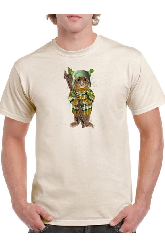 Tabby Ski Cat T-Shirt Men -Fab Funky Designs, Male 5X-Large