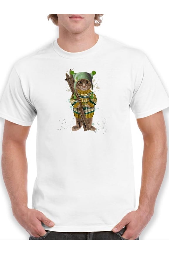 Tabby Ski Cat T-Shirt Men -Fab Funky Designs, Male 5X-Large