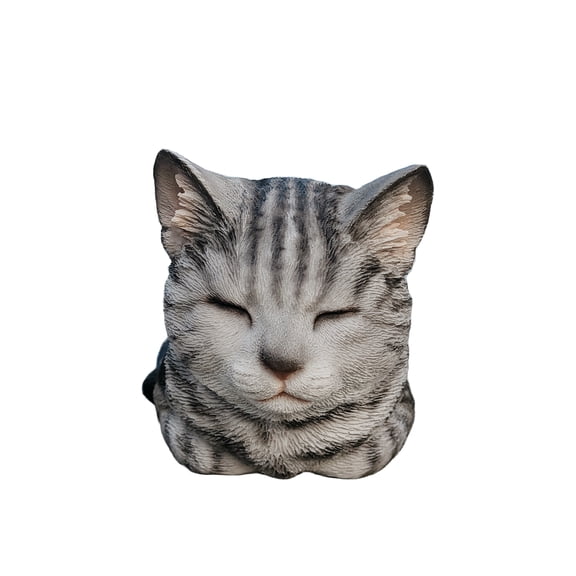 Tabby Tranquility: Whimsical Black Polyresin Napping Cat Figurine