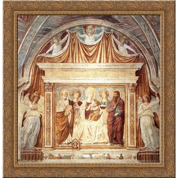 Tabernacle of the Madonna delle Tosse Maria lactans 20x20 Gold Ornate Wood Framed Canvas Art by Benozzo Gozzoli