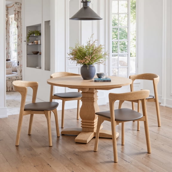 Tabi Dining Table Brown Dining Table, Modern Style, Solid Elm Wood round shape tabletop, Solid Elm Wood, Indoor Dining