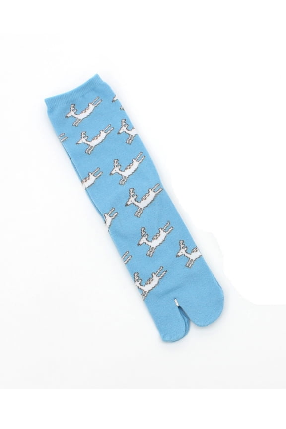 Deer in the Field Trotting Japanese Split Toe Tabi Socks Womens Sz 23-25cm, Blue