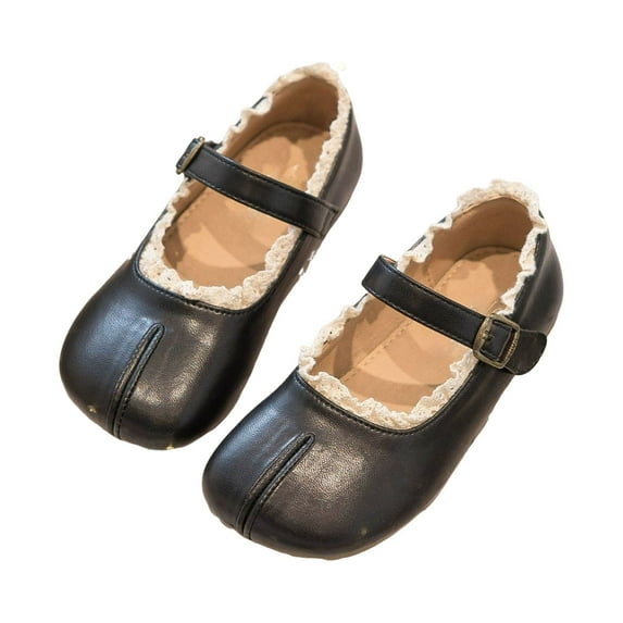 Tabi Shoes Mary Jane Shoes for Girls Lace Fringe Split Toe Ballet Flat Shoes Casual School Uniform Dress Shoes Black 13.5 Little Kid