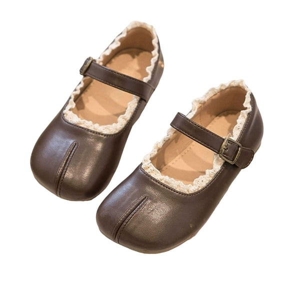 Tabi Shoes Mary Jane Shoes for Girls Lace Fringe Split Toe Ballet Flat Shoes Casual School Uniform Dress Shoes Brown 5.5 Toddler