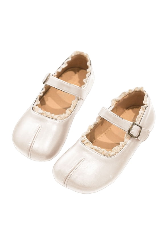 Tabi Shoes Mary Jane Shoes for Girls Lace Fringe Split Toe Ballet Flat Shoes Casual School Uniform Dress Shoes White 9 Toddler